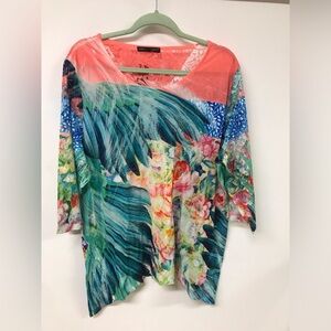 Women's 3/4 Sleeve Round Neck Floral Long Top T Shirt Clothing Blouse Dress Top